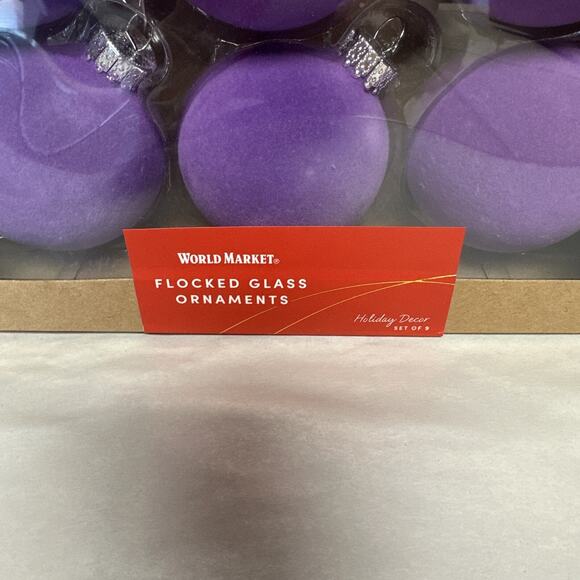World Market Christmas Orniments Purple Flocked Set Of 9 ( Dark Purple) - Picture 3 of 4